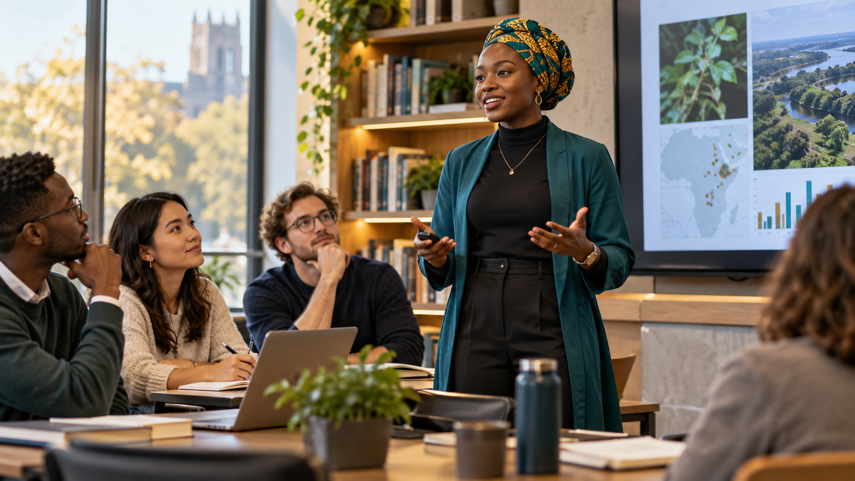 Nigerian graduate student presenting research at a university seminar