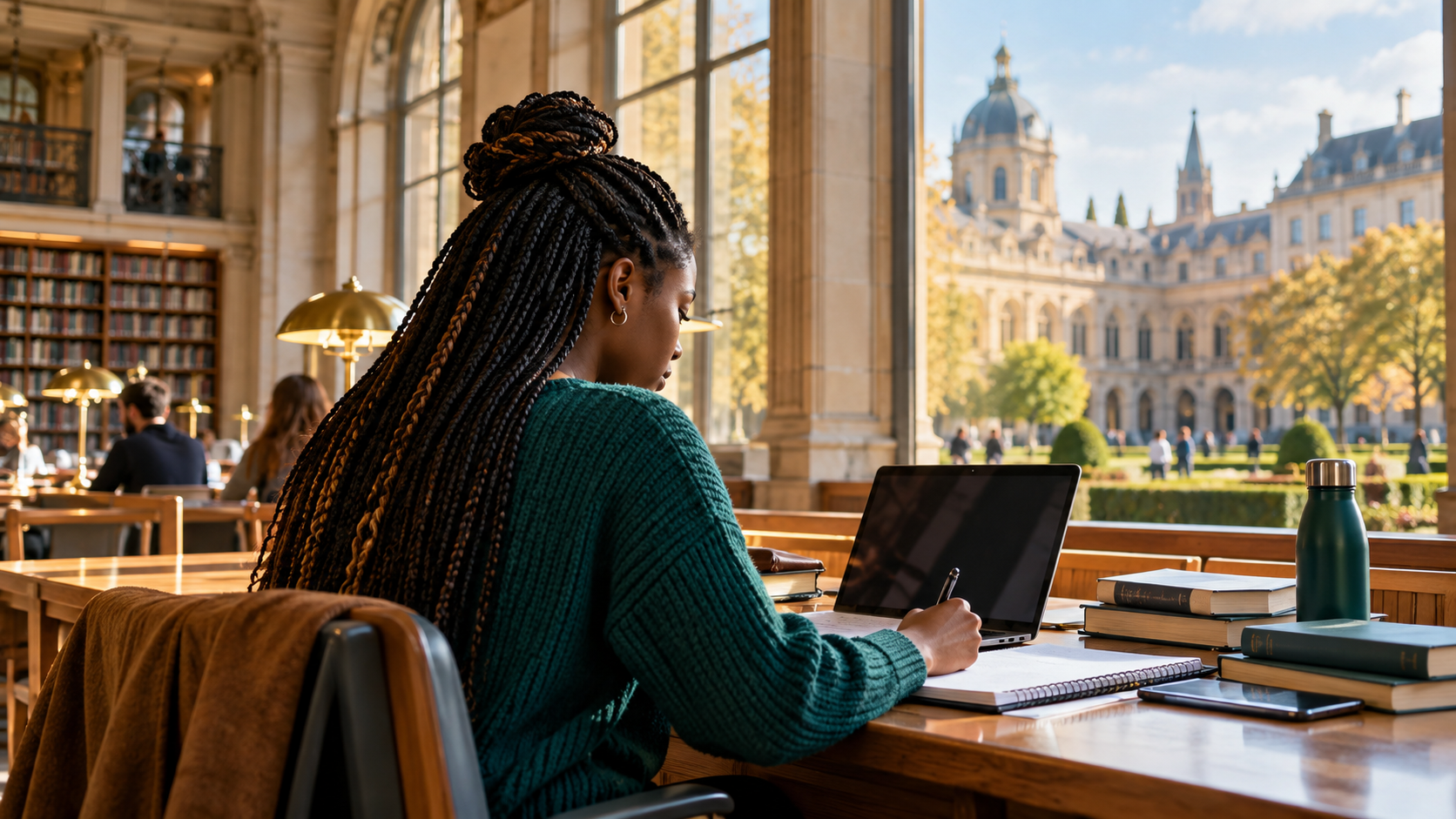 Nigerian graduate student at a European university campus