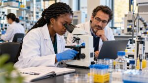 International doctoral researcher working in a university laboratory