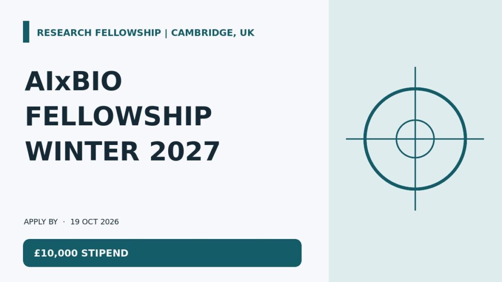 AIxBio Research Fellowship 2027 in Cambridge UK offering £10,000 stipend and October 19, 2026 deadline