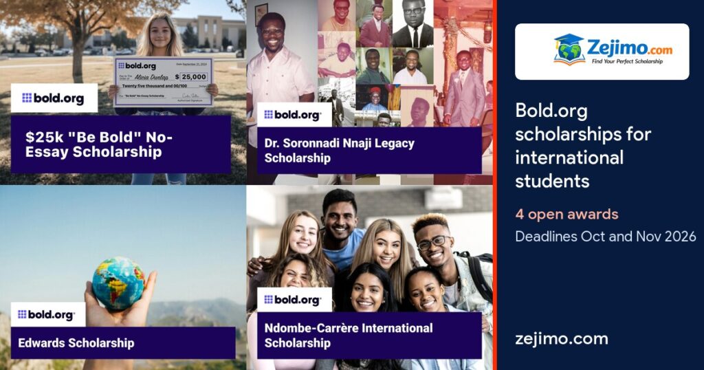 Bold.org scholarships for international students, 4 open awards, on Zejimo.com