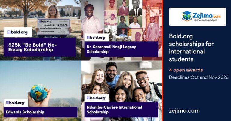 Bold.org scholarships for international students, 4 open awards, on Zejimo.com