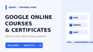 Google online courses with certificates in 2026: free Google Skillshop, Analytics and AI learning compared with paid Career Certificates